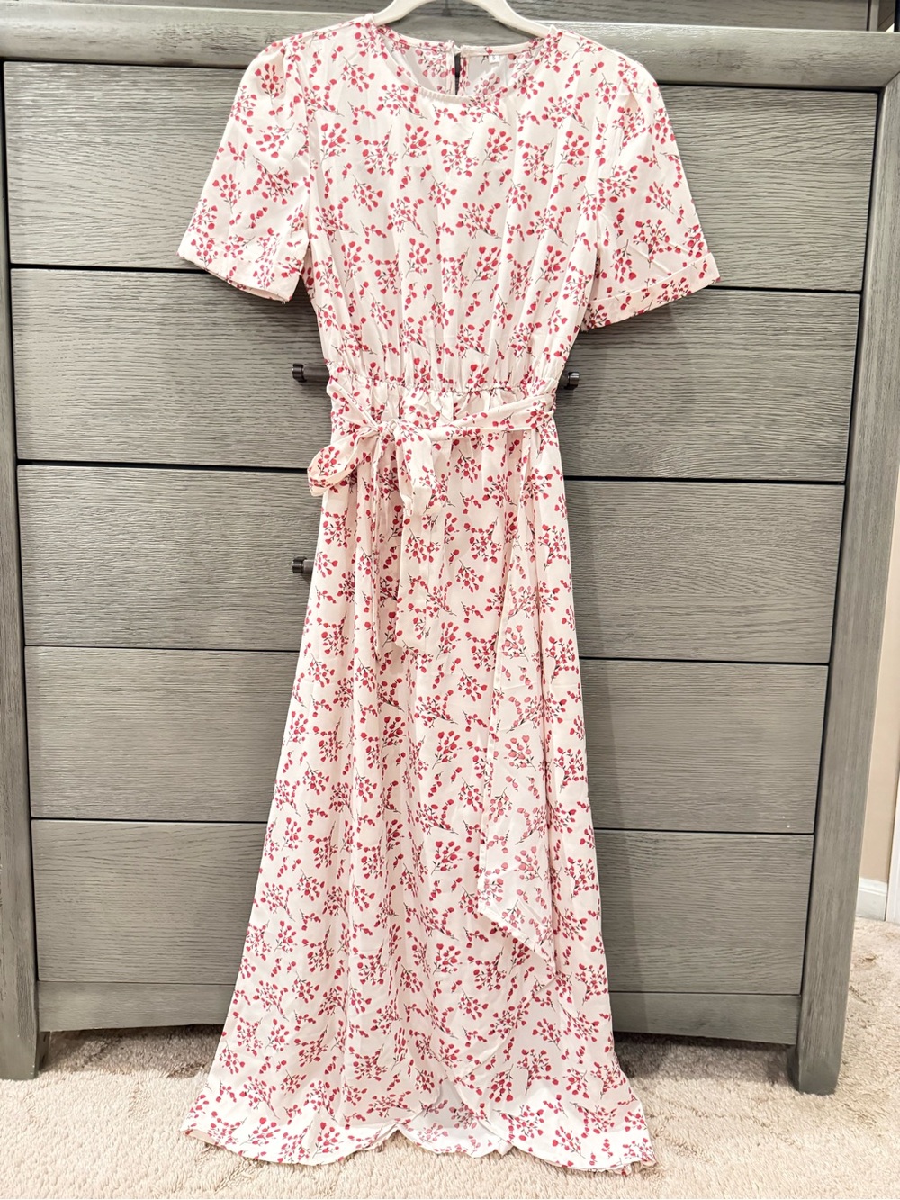 Amazon Pink Floral Maxi Dress with Tie Waist